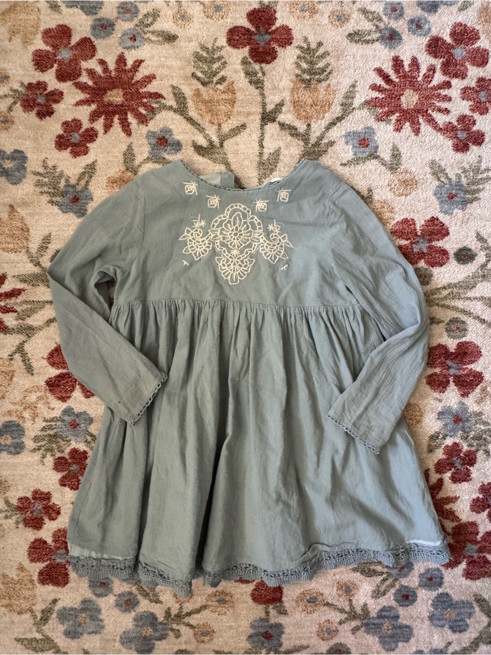 Louise Misha Girls Sage Green Embroidered Peasant Tunic